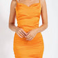 Cason Couture - The Charlize Satin Ruched Stretch Bodycon Mini Dress