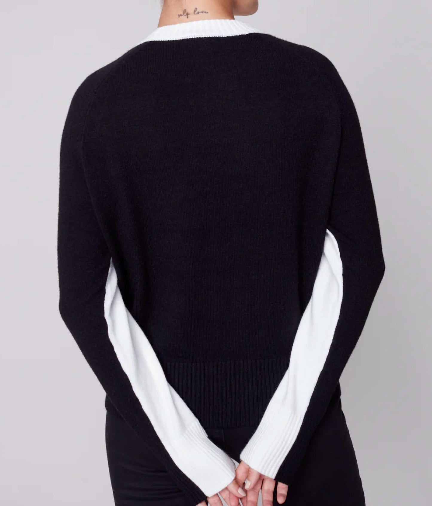 Charlie B - Raglan Sleeve Sweater with Color Block Side Cable Design