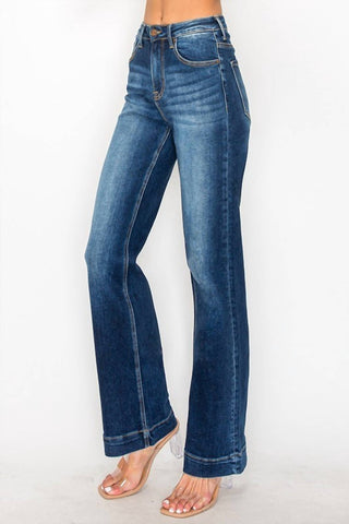 Risen - Calça Jeans Reta de Cintura Alta Escura