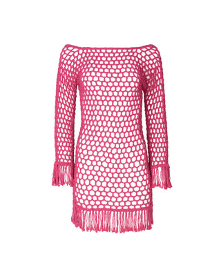 Soah - Vestido curto de crochê violeta feminino