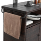 Outdoor Wicker Bar Cart with Glass Top and Wheels - Light Brown