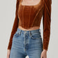 Astr - Velvet Long-sleeve Corset Top With Smocked Back