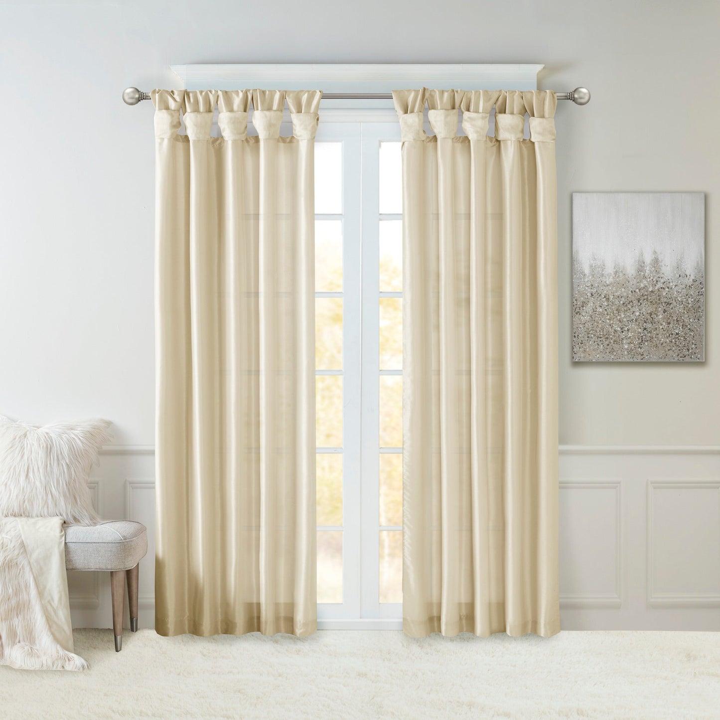 Twist Tab Lined Window Curtain Panel Champagne 50x95
