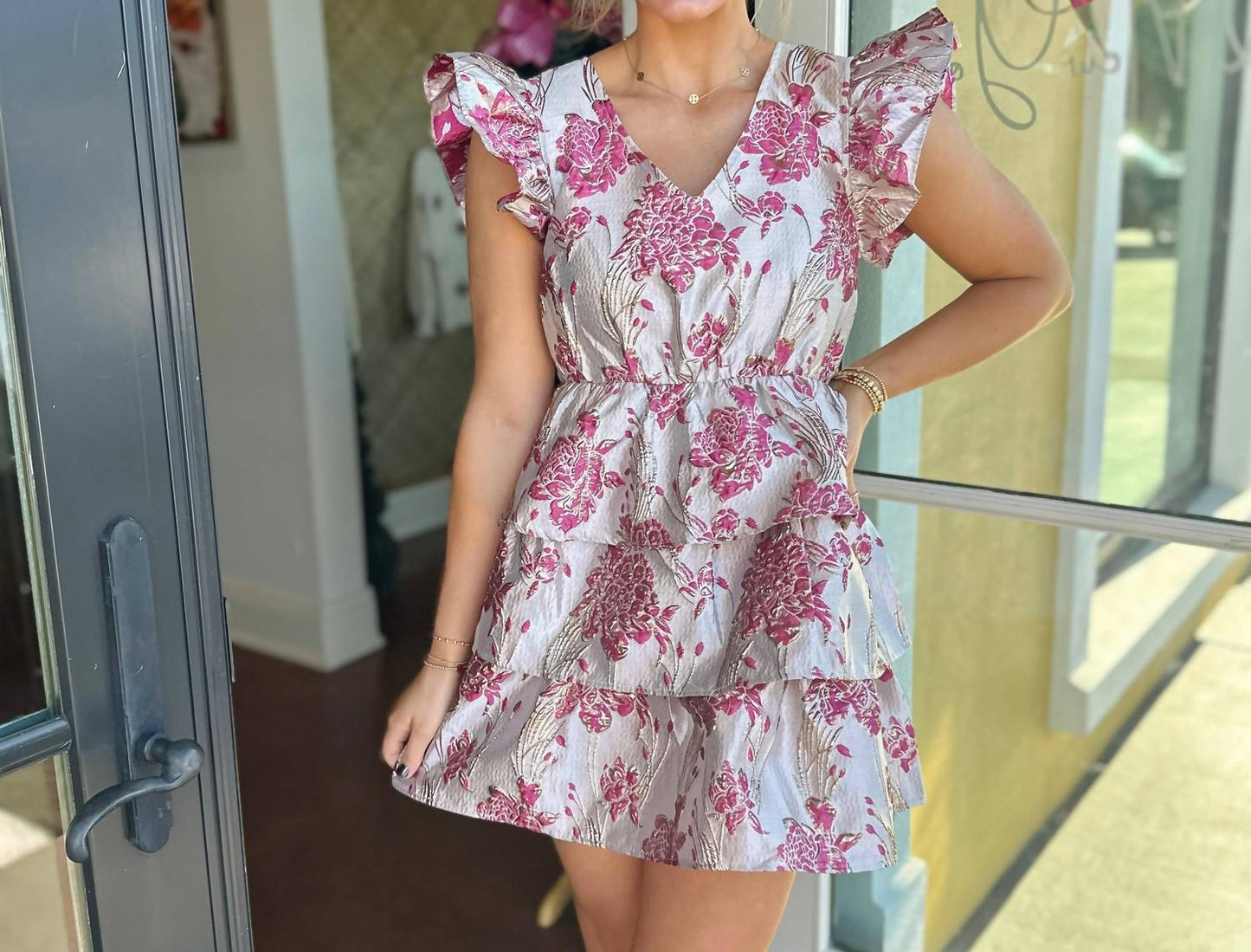 Day + Moon - Floral Jacquard Ruffle Dress