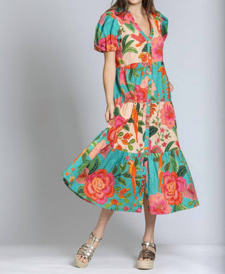 Apny - Vestido longo com estampa mista e camadas