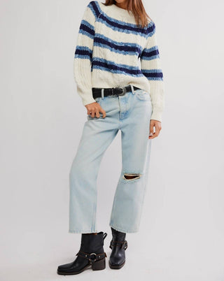 Free People - Frankie Cable Striped Pullover Sweater