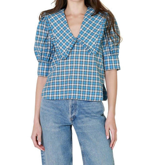 Ganni - BLUSA COM DECOTE EM V SEERSUCKER