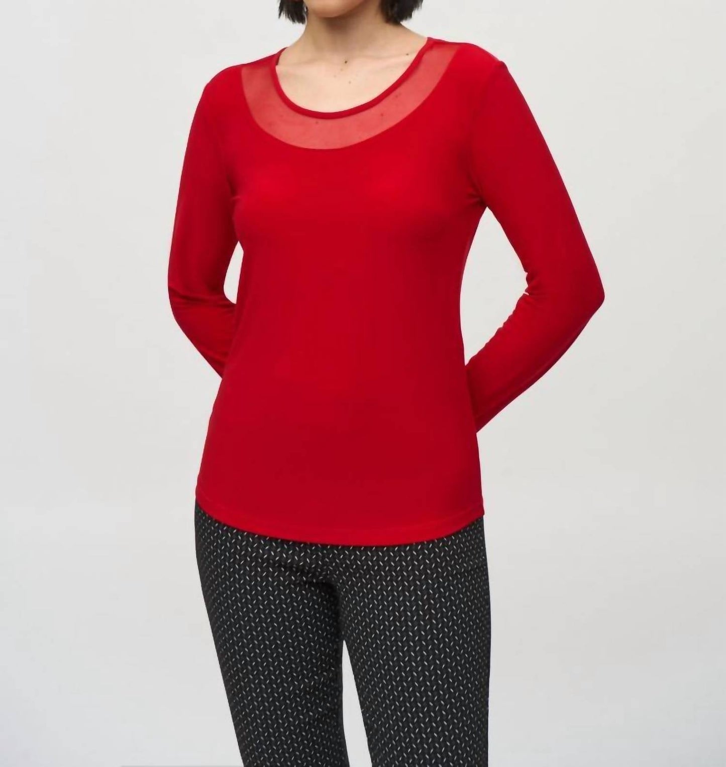 Joseph Ribkoff - Mesh Round Neck Long Sleeves Top
