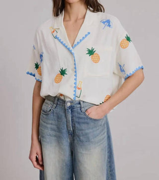 Flat White - Cancun Embroidered Short Sleeve Shirt
