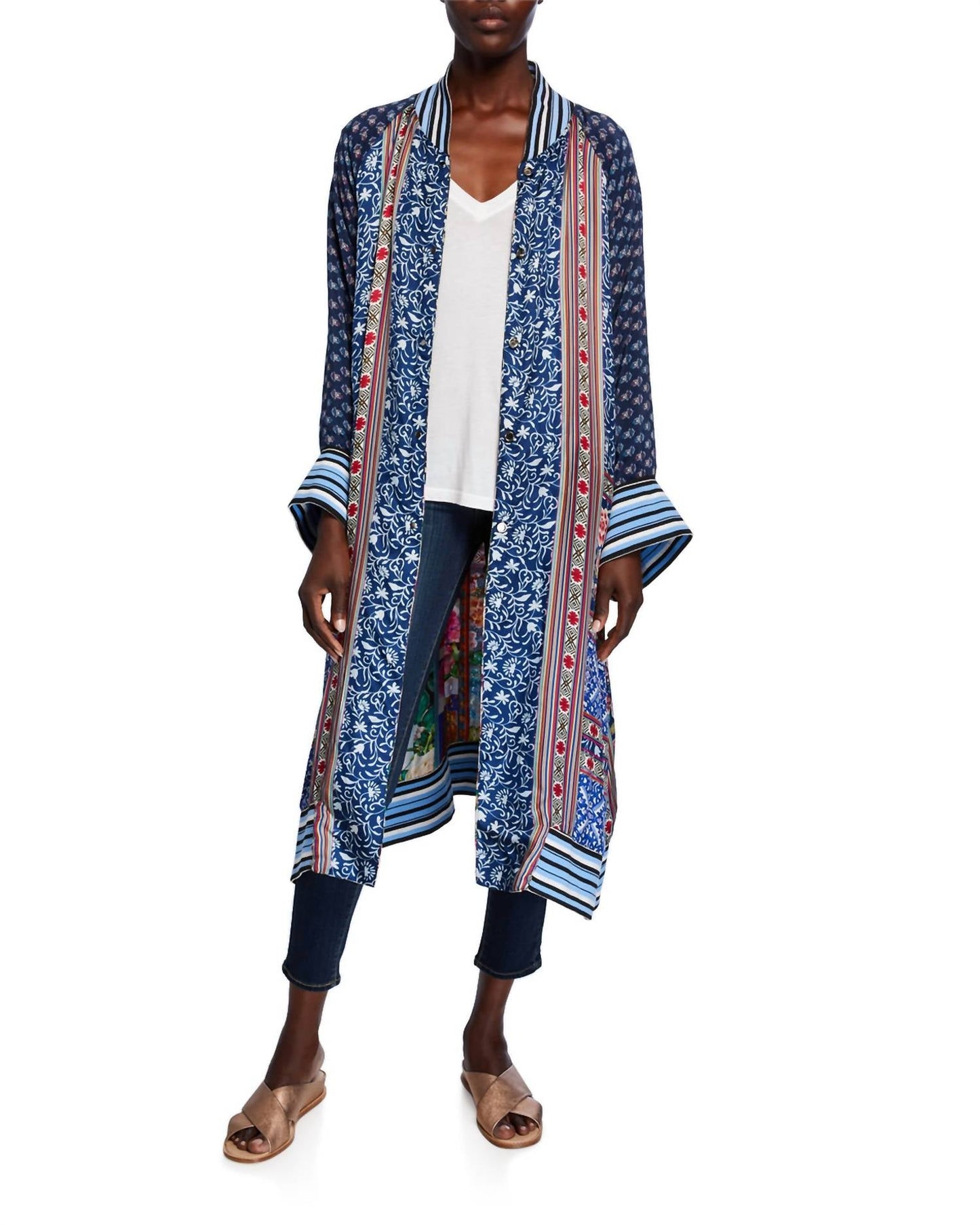 Johnny Was - REVERSIBLE LONG FIORI SILK TWILL KIMONO COAT