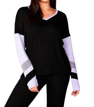 French Kyss - Blusa Color Block com Decote em V e Listra