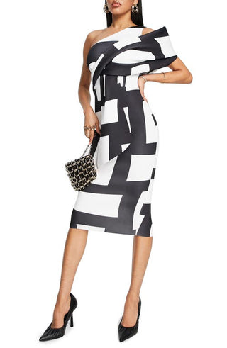 ASOS DESIGN Colorblock Dress in White/black, Size 6 Us