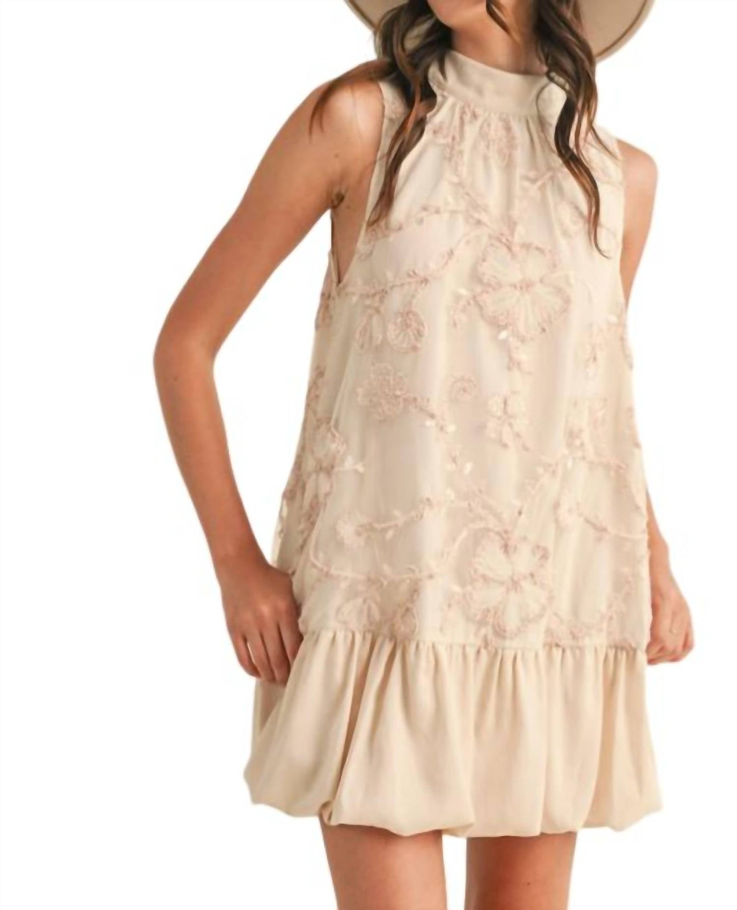&Merci - Embellished Mixed Media Bubble Hem Mini Dress