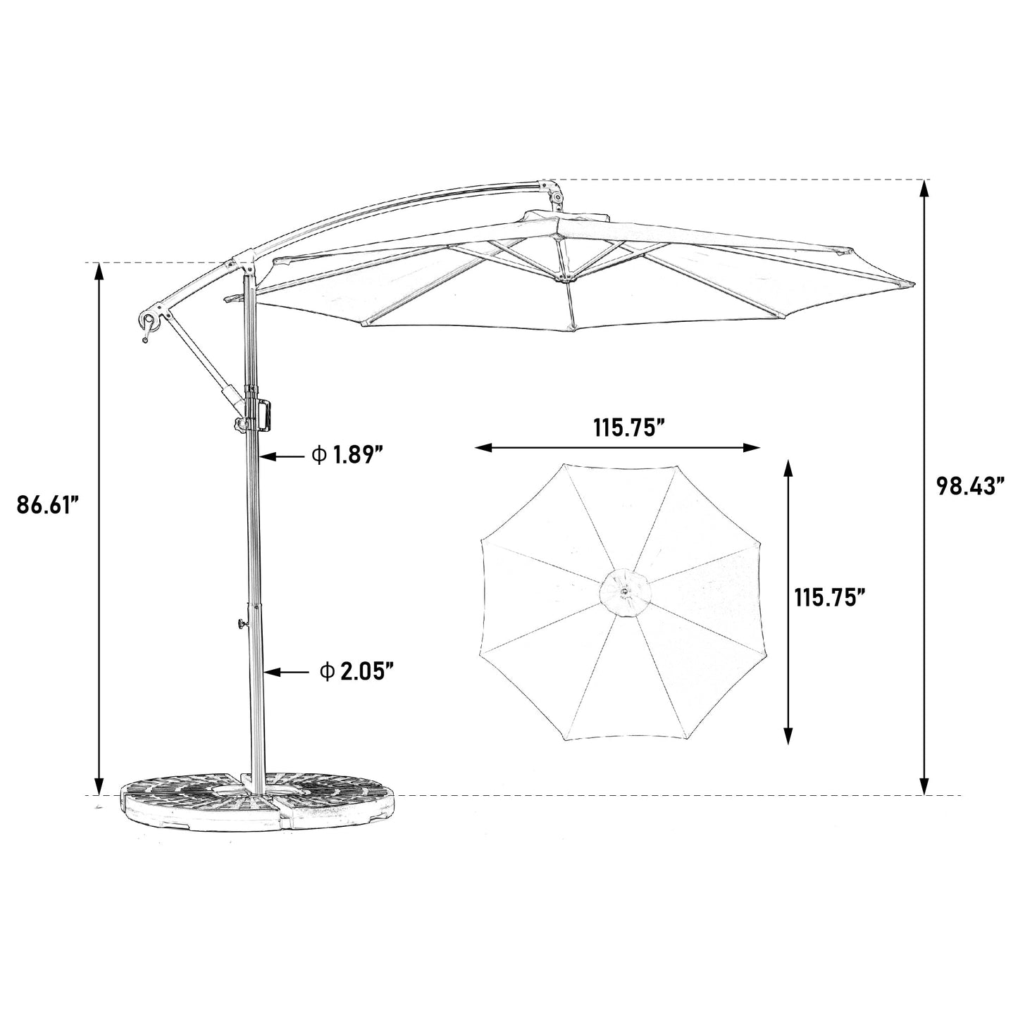 10ft Offset Hanging Market Patio Umbrella with Easy Tilt Adjustment