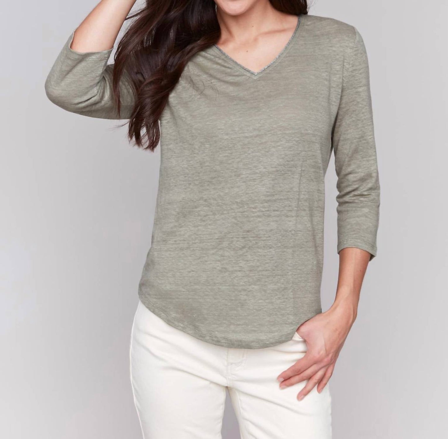 Charlie B - 3/4 Sleeve V-neck Top
