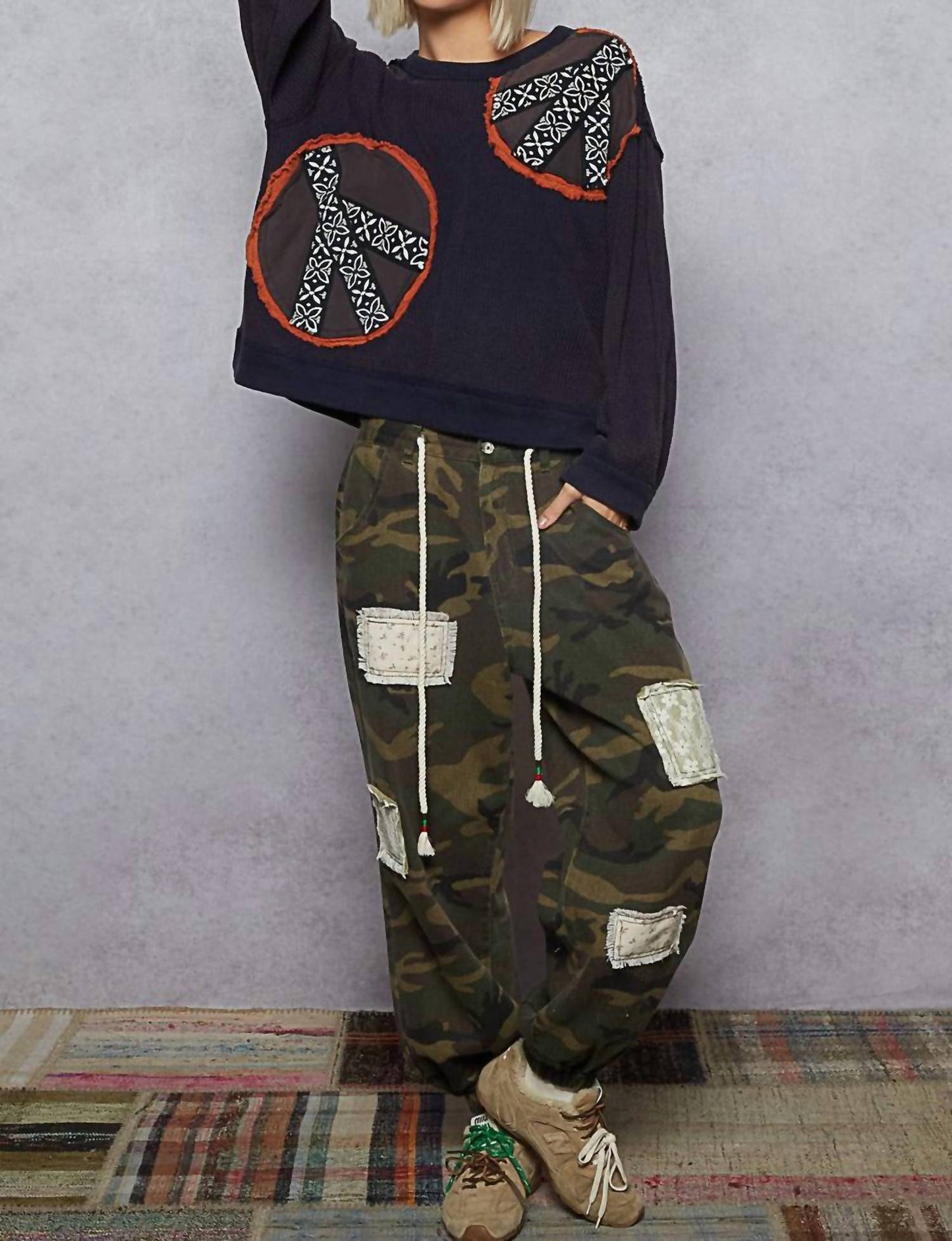 Pol - Waffle Knit Patch Work Pullover