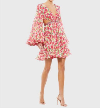 Mac Duggal - Vestido curto com recorte floral e manga sino