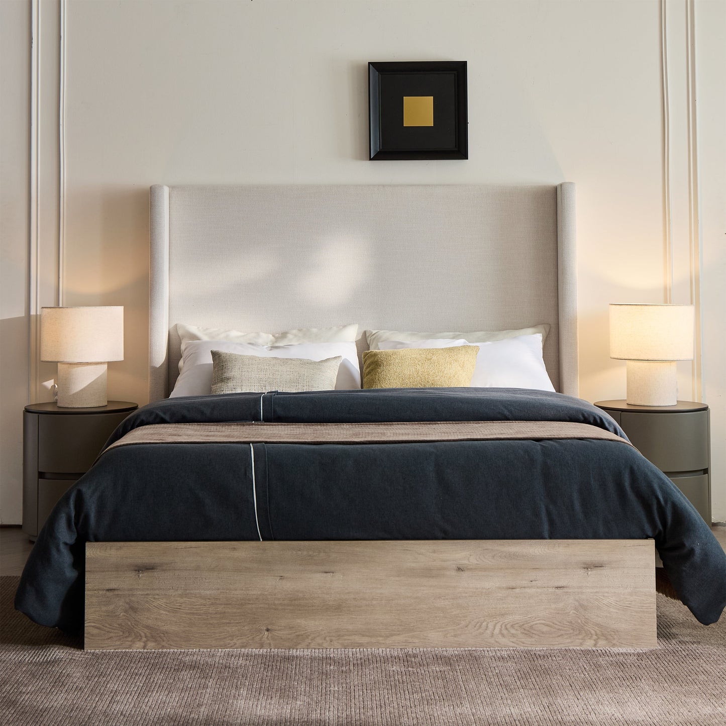 Shelton Upholstered Wingback Bed with 54-inch High Headboard