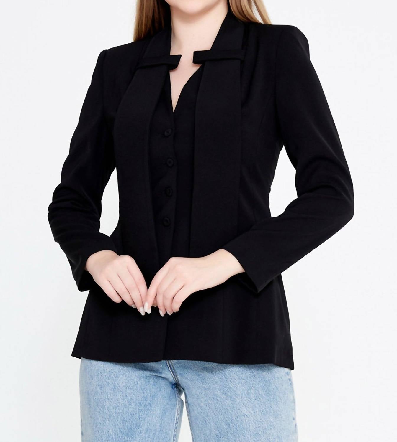 Zaalima Fashion - Long Sleeve Crepe Solid Color Regular Jacket