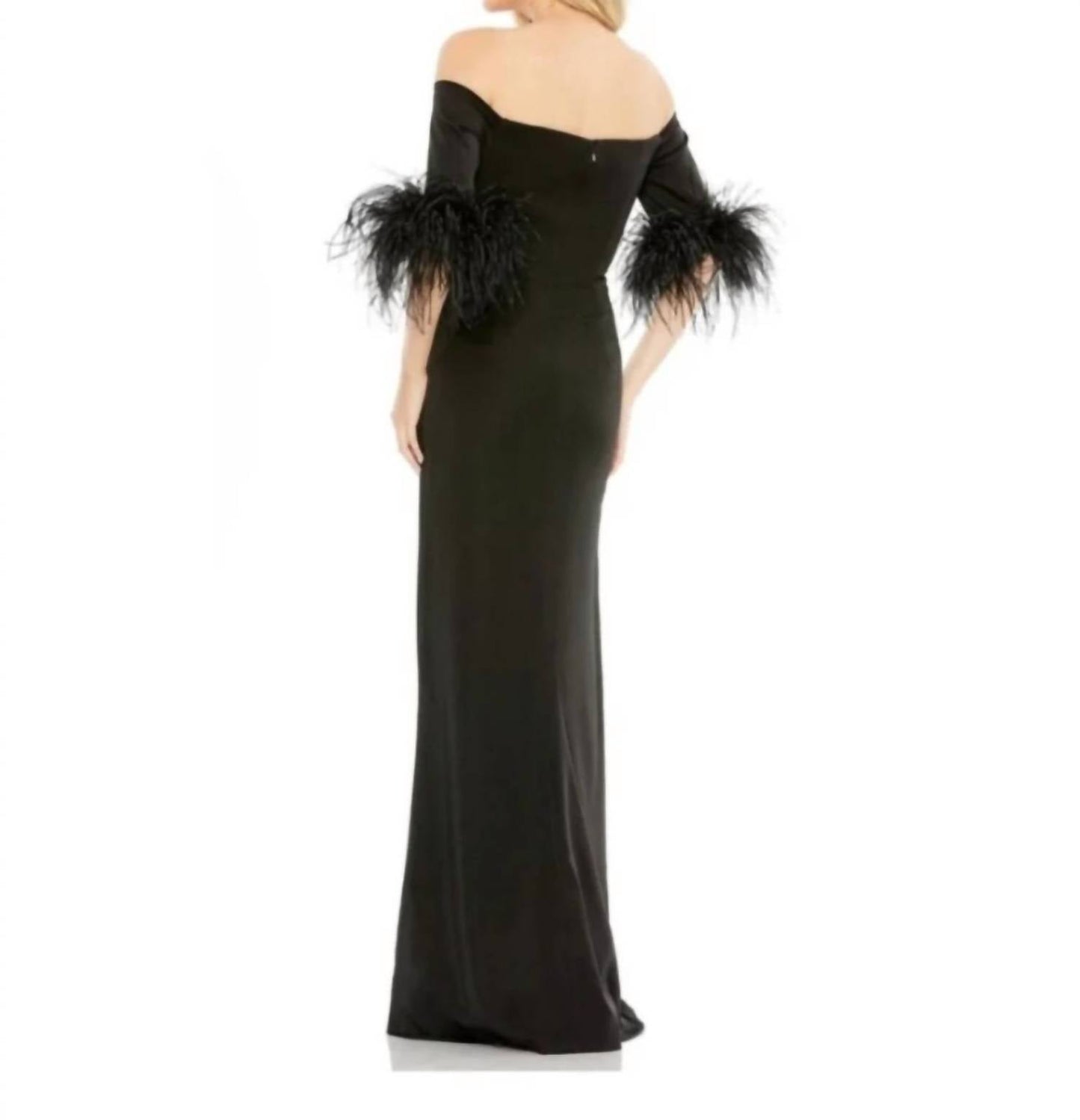 Mac Duggal - Feather Trim Off The Shoulder Column Gown