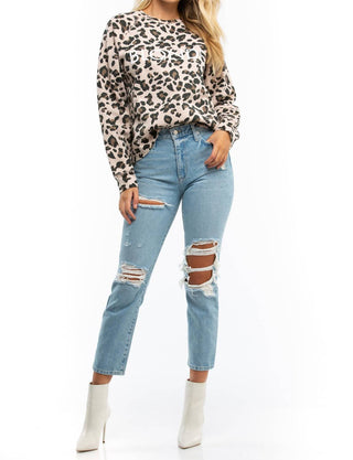 Brunette The Label - Blusa loira de gola redonda da irmã do meio