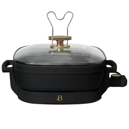 Beautiful 5 in 1 Electric Skillet  Expandable up to 7 Qt with Glass Lid  Black Sesame by Drew Barrymore