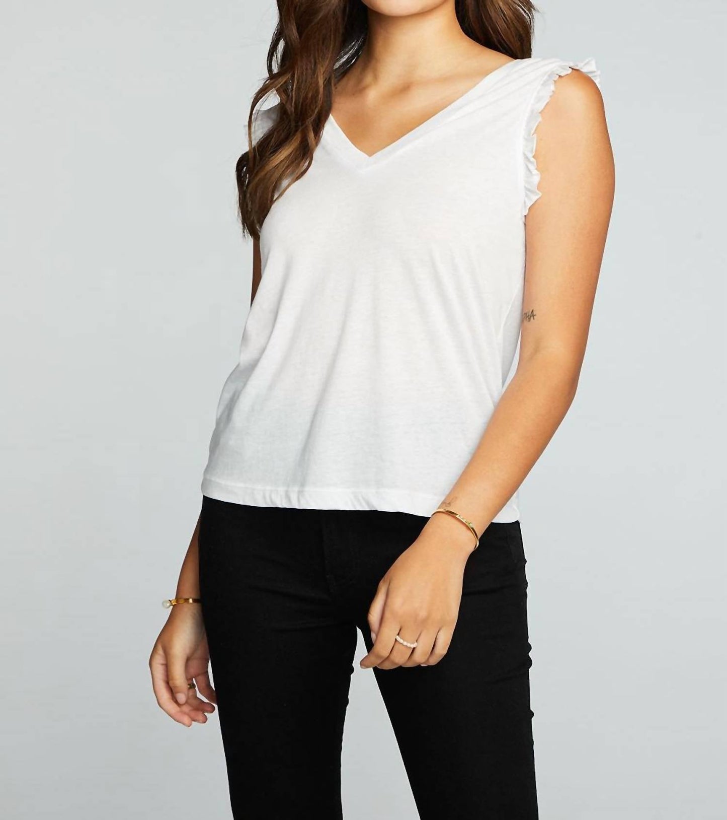 Chaser - Recycled Vintage Jersey Double V Ruffle Muscle Tank