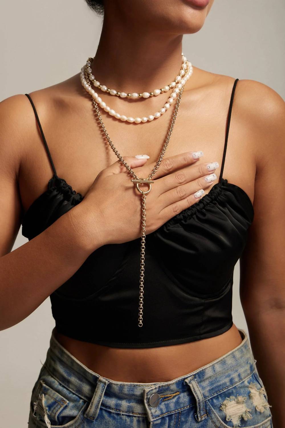 Eklexic - Colar feminino Micro Royal Rolo Toggle Lariat