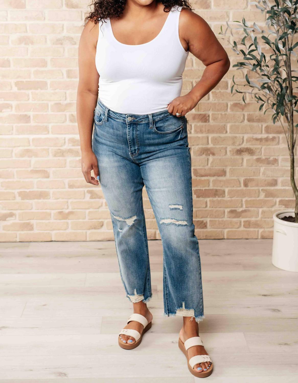 Judy Blue - Women's High Waist Distressed Crop Straight Leg Jeans