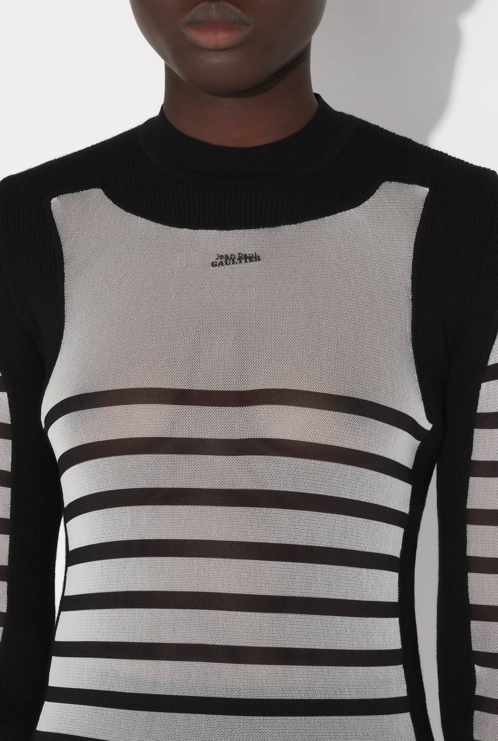 Jean Paul Gaultier - Mix Mesh And Knit Long Sleeves Pullover Printed "mariniere"