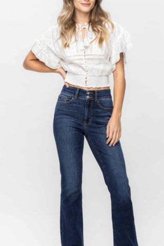 Judy Blue - Calça jeans bootcut de cintura alta com raios