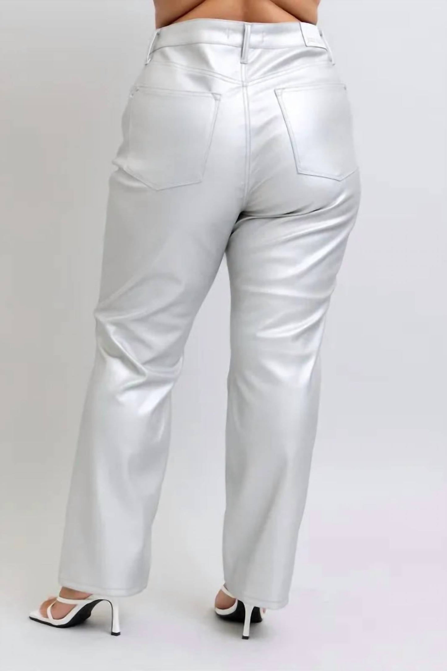 Trendsi - Women's Judy Blue Full Size High Waist Silver Faux Leather Pants Plus Size