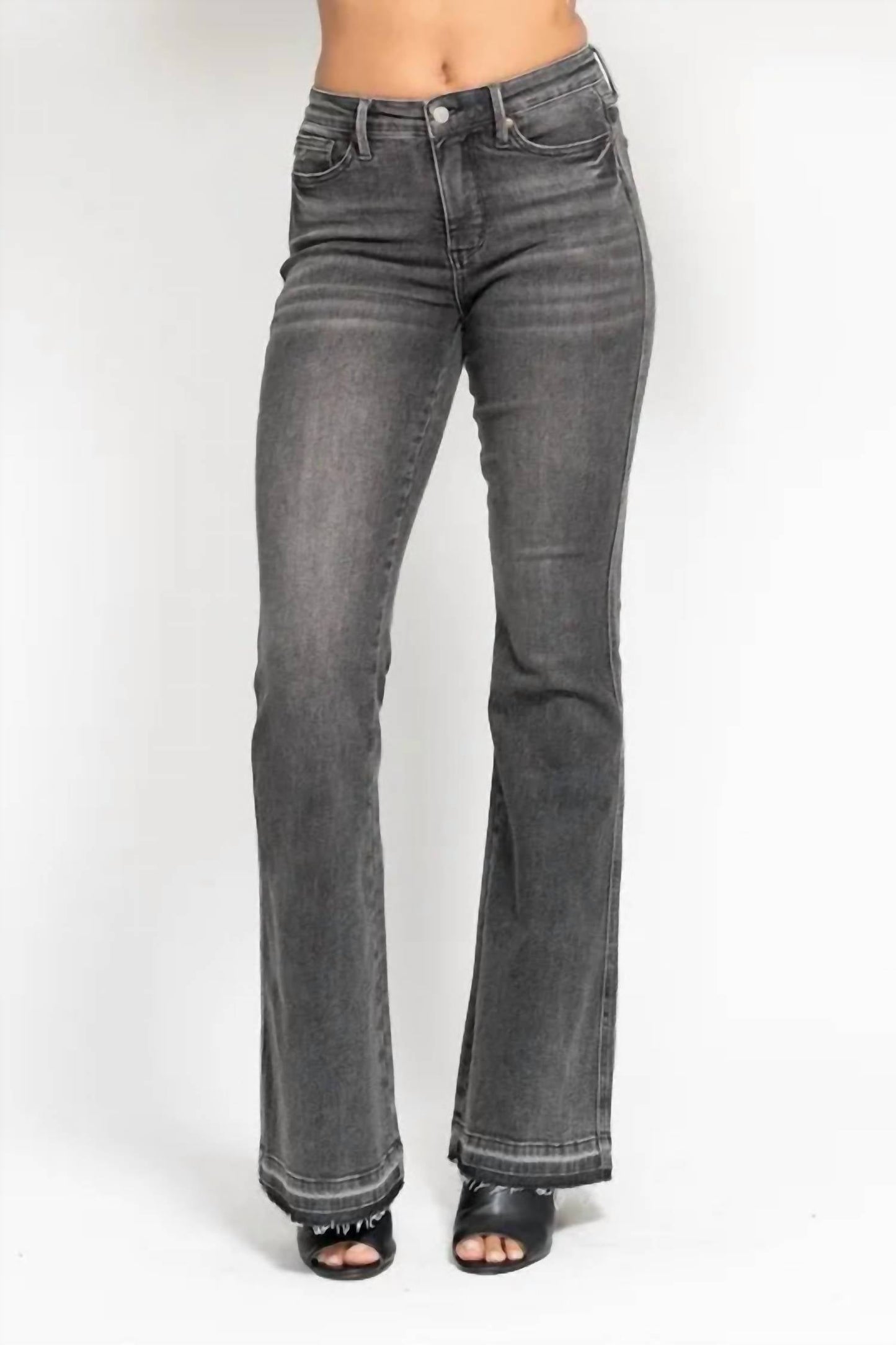 Judy Blue - Full Size Midi Rise Tummy Control Release Hem Flare Jeans