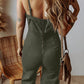 1 The Woman - Seamed Zipper Spaghetti Strap Flared Jumpsuit