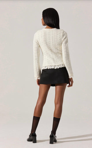 Astr - Lacey Pointelle Tie-front Cardigan