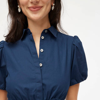 J.Crew - Vestido curto com gola, manga curta e cintura amarrada