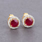 1.22 Carat Genuine Ruby and White Diamond 14K Yellow Gold Earrings