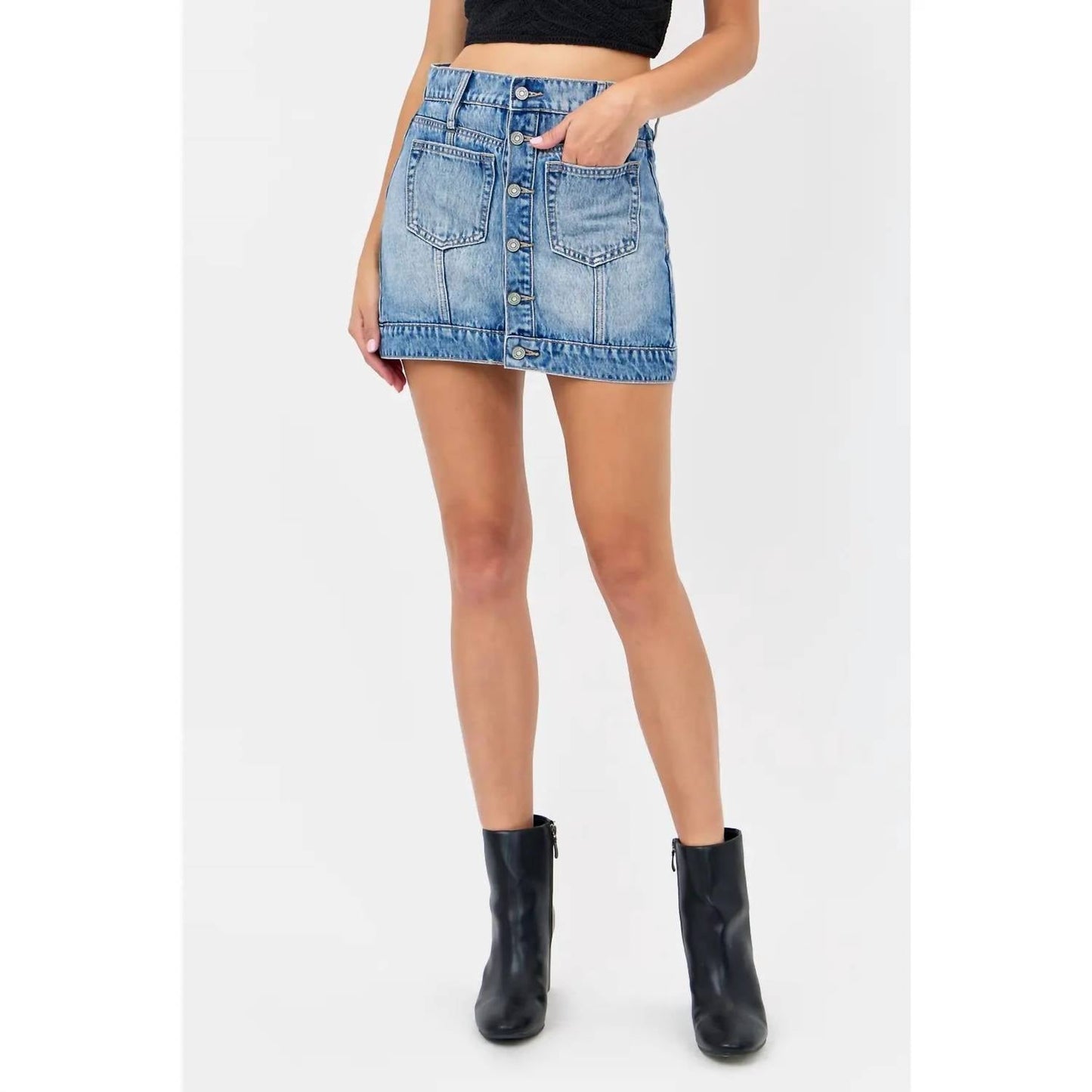 Hidden - Medium Light Button Mini Skirt