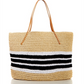 Bolsa tote feminina Aqua Trio listrada de palha natural