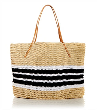 Bolsa tote feminina Aqua Trio listrada de palha natural