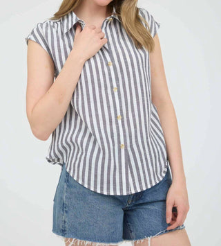 Blu Pepper - Camisa de botões com gola listrada e manga curta