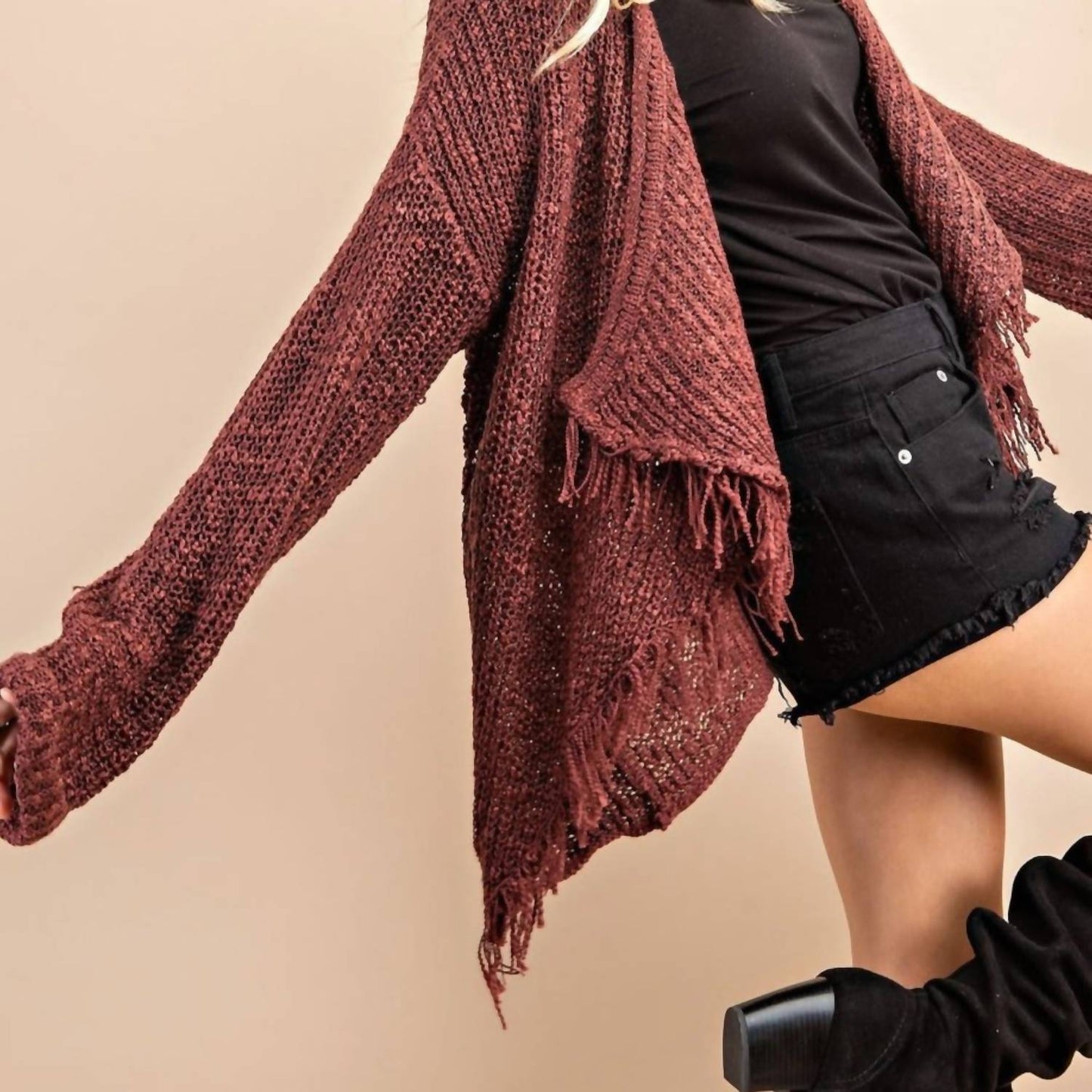 143 Story - Frayed Drape Sweater Cardigan