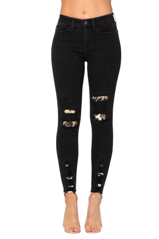 Judy Blue - Calça jeans skinny de cintura média com estampa de leopardo