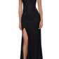 La Femme Sparkle Stretch Lace Open Back Sheath Gown in Black, Size 6
