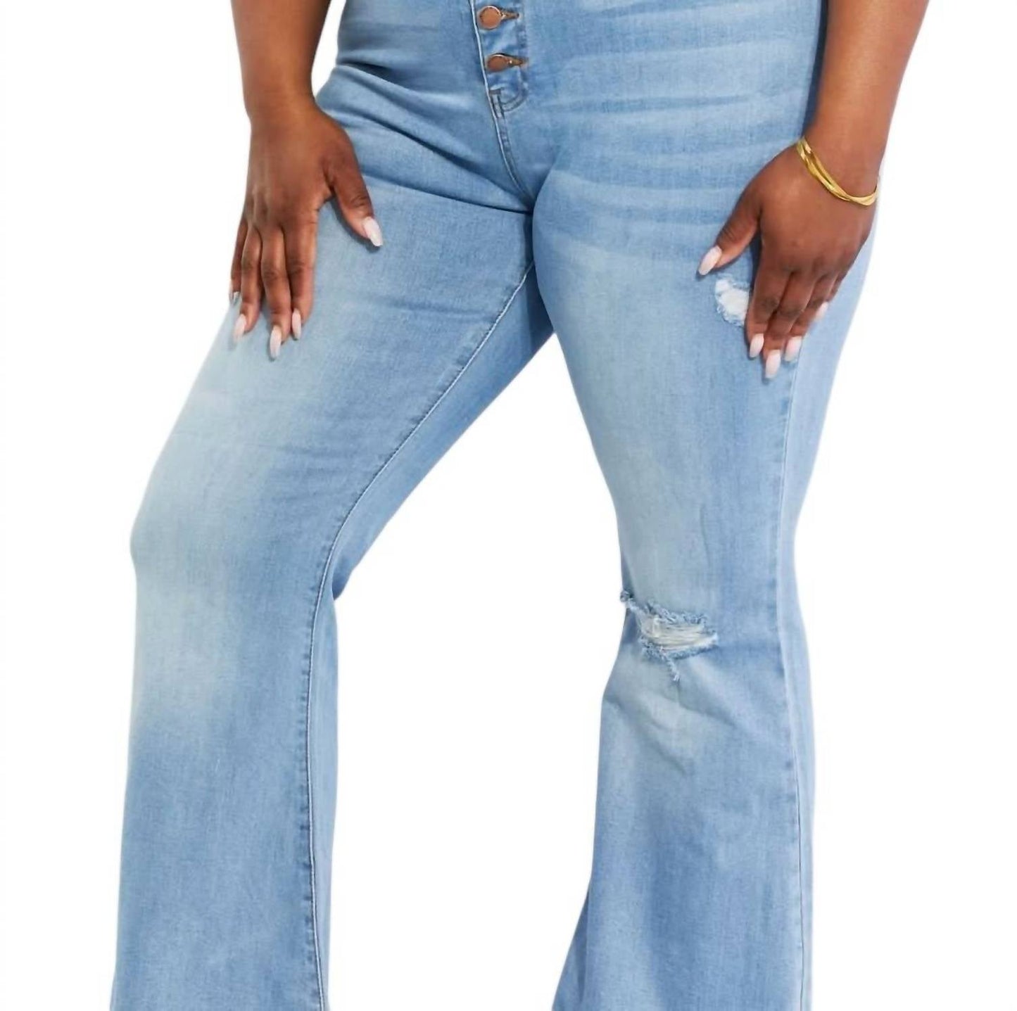 Vibrant Miu - Full Size Jess Button Flare Jeans