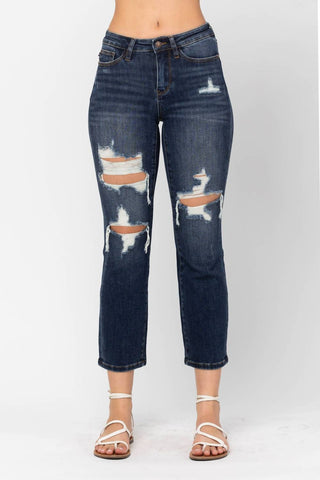 Judy Blue - Calça jeans reta curta de cintura média