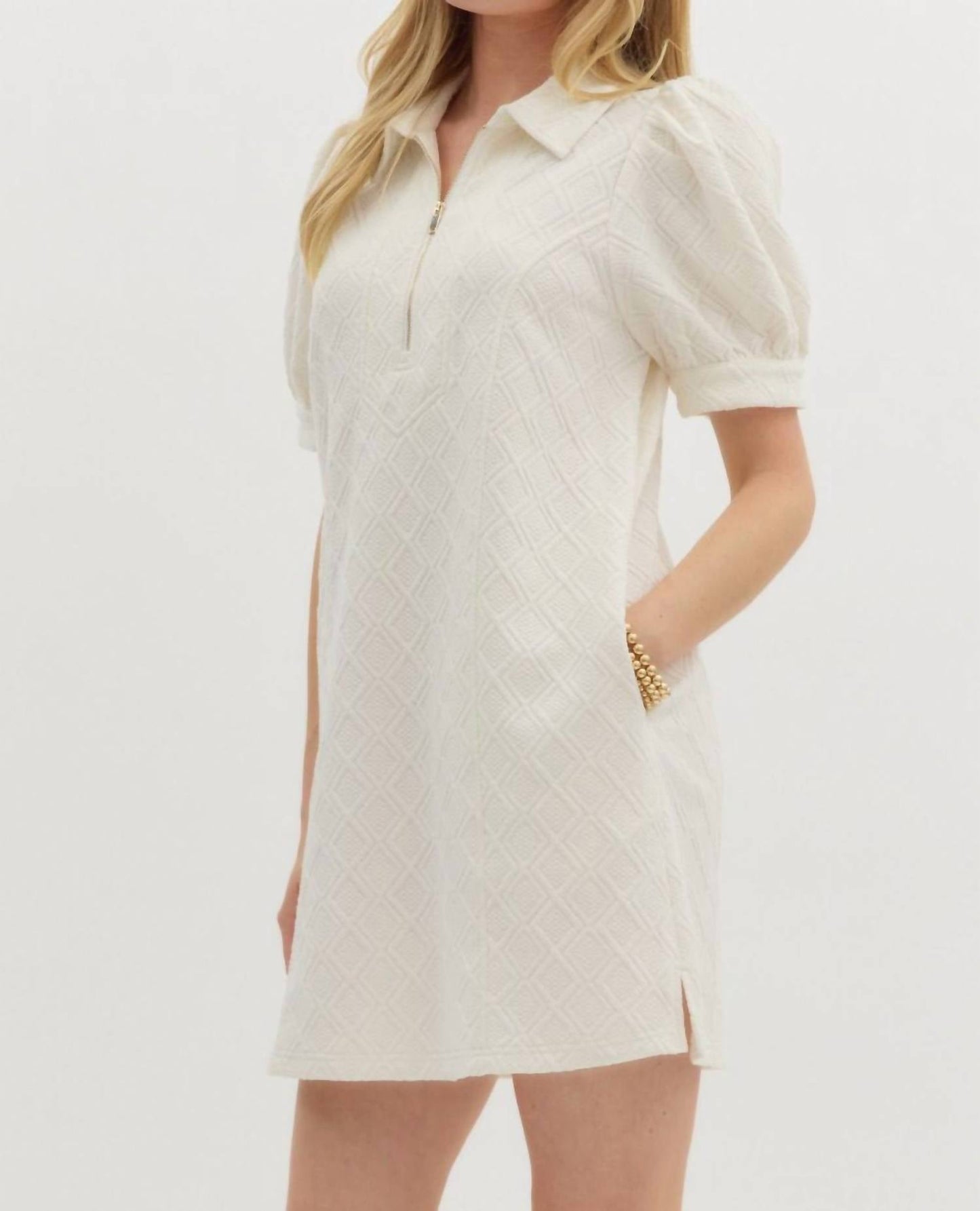 Entro - Textured Puff Sleeve Mini Dress