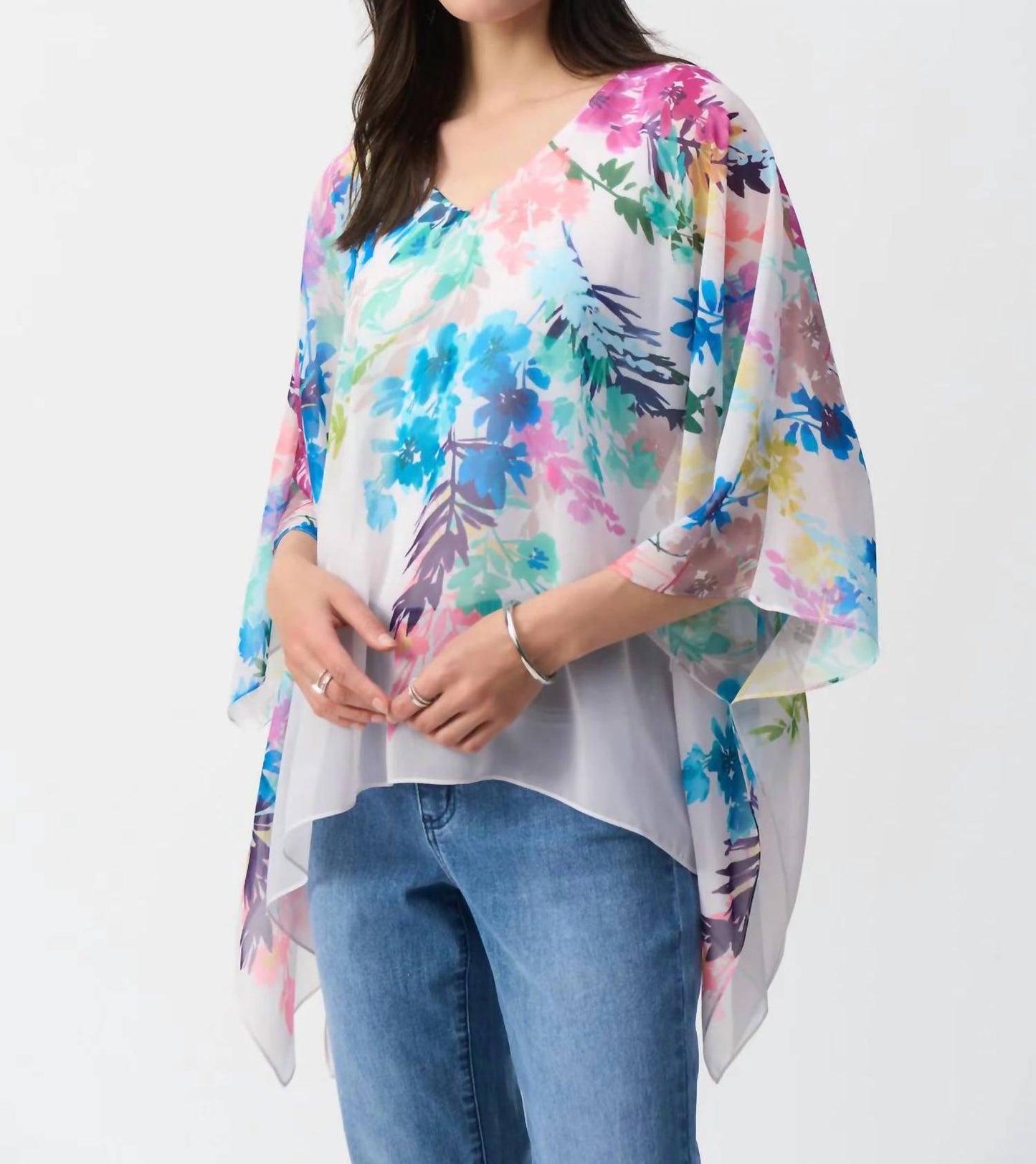 Joseph Ribkoff - Chiffon Floral Print Poncho Top