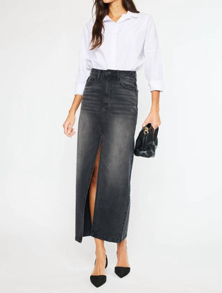 Kancan - Saia longa jeans com fenda frontal