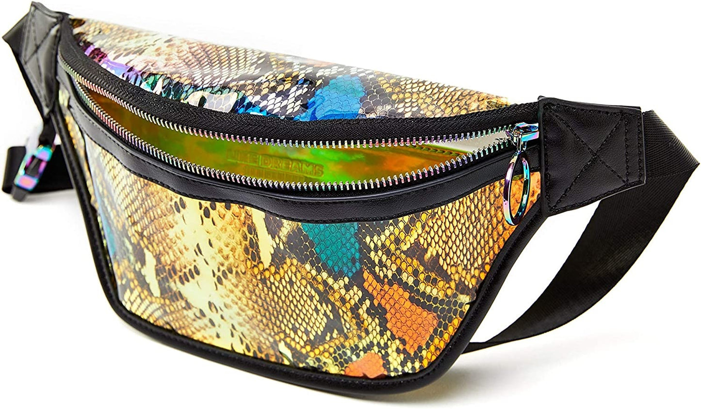 Bolsa de cintura holográfica feminina Like Dreams Snakeskin Hologram, azul, tamanho pequeno